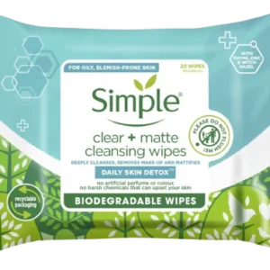 SIMPLE CLEAR + MATTE CLEANSING WIPES 5G