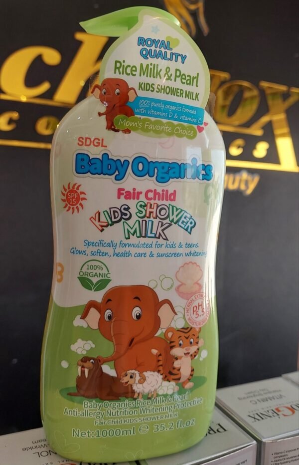 BABY ORGANICS Rice Milk & Pearl Anti-Allergy Nutrition Whitening Protective Fair Child Kids Shower Milk 1000ml