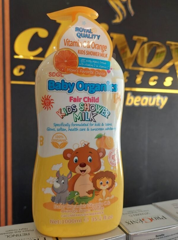 BABY ORGANICS Vitamin C & Orange Super White Fair Child Kids Shower Milk 1000ml