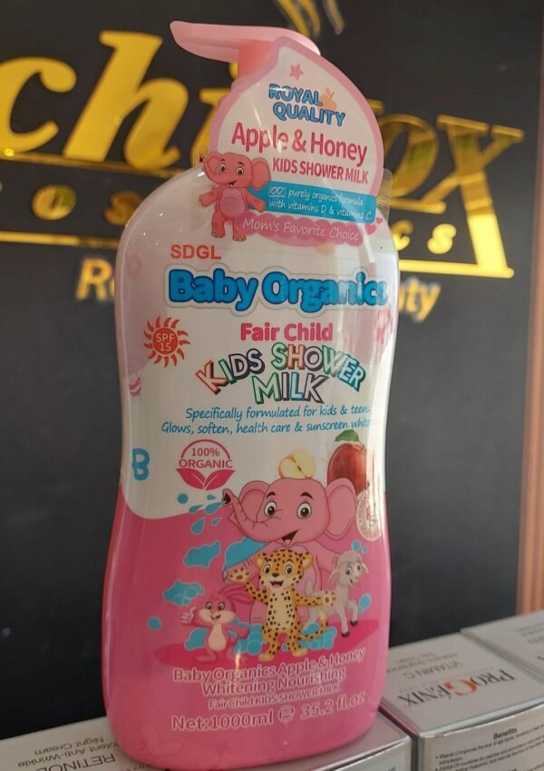 BABY ORGANICS Apple & Honey Whitening Nourishing Fair Child Kids Shower Milk 1000ml