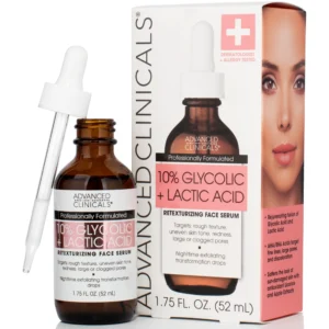 Advanced clinicals 10% glycolic + lactic acid retexturizing face serum 52ml